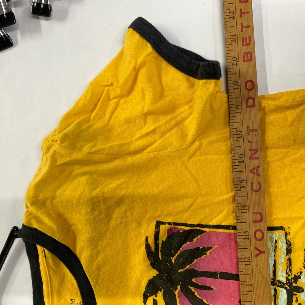 Volcom Palm Tree Graphic Ringer Tee L Yellow Surf Skater Y2K Beach Retro - Picture 6 of 7